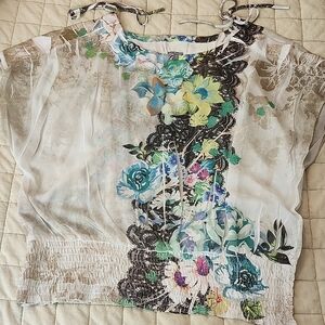 Charlotte Russe Cream Smocked Sleeveless Blouse